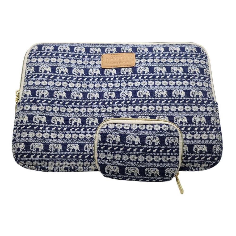 Kayond Elephant Pattern Laptop Sleeve & Accessory Pouch 6" Blue